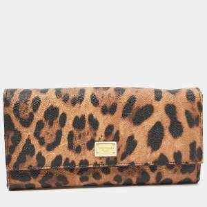 Pre Owned Dolce & Gabbana Brown Leopard Print Leather Dauphine Continental Wallet