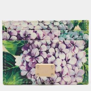Pre Owned Dolce & Gabbana Multicolor Floral Print Leather Card Holder