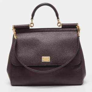 Pre Owned Dolce & Gabbana Burgundy Leather Large Miss Sicily Top Handle Bag