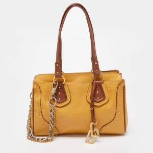 Pre Owned Dolce & Gabbana Mustard/Brown Leather Charm Studded Satchel