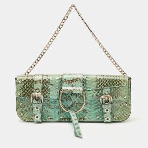Pre Owned Dolce & Gabbana Green/Blue Python Chain Clutch