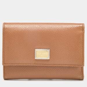 Pre Owned Dolce & Gabbana Beige Leather Trifold Wallet