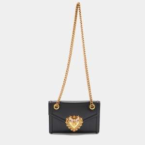Pre Owned Dolce & Gabbana Black Leather Devotion Wallet on Chain