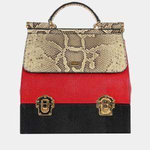 Pre Owned Dolce & Gabbana Beige/Red/Black Python & Lizard Leather Miss Sicly Bag