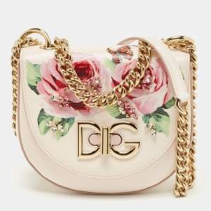 Dolce & Gabbana Light Pink Floral Print Leather Embellished Wifi Bag