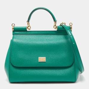 Pre Owned Dolce & Gabbana Green Leather Medium Miss Sicily Top Handle Bag