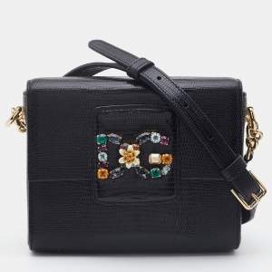 Pre Owned Dolce & Gabbana Black Lizard Embossed Leather DG Millennials Shoulder Bag