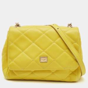 Pre Owned Dolce & Gabbana Yellow Quilted Leather Miss Kate Shoulder Bag