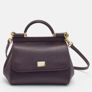 Pre Owned Dolce & Gabbana Purple Leather Mini Miss Sicily Top Handle Bag