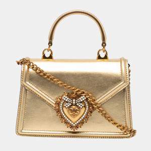 Pre Owned Dolce & Gabbana Gold Small Devotion Satchel