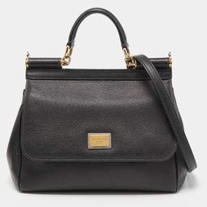 Dolce & Gabbana Black Leather Medium Miss Sicily Top Handle Bag