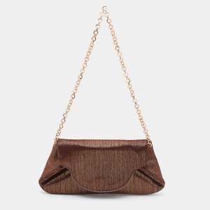 Pre Owned Dolce & Gabbana Metallic Brown Glitter Suede Chain Pochette