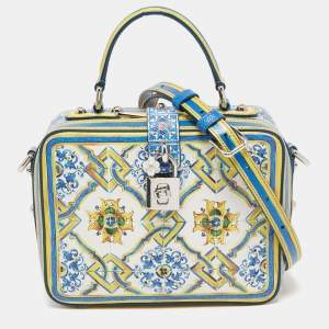 Pre Owned Dolce & Gabbana Multicolor Majolica Print Leather Rosaria Box Top Handle Bag