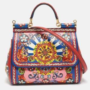 حقيبة دولتشي أند غابانا ميس سيسيلي جلد مطبوع تياترو دي بوبي متعدد الألوان متوسطة