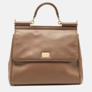 Pre Owned Dolce & Gabbana Beige Leather Large Miss Sicily Top Handle Bag