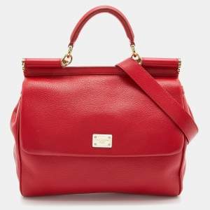 Dolce & Gabbana Red Leather Miss Sicily Top Handle Bag