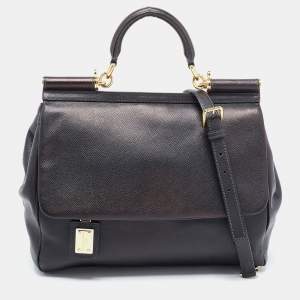 Pre Owned Dolce & Gabbana Black Leather Large Miss Sicily Top Handle Bag