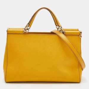 Pre Owned Dolce & Gabbana Yellow Leather Miss Sicily Shopper Tote