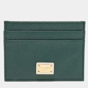Pre Owned Dolce & Gabbana Green Leather Card Holder