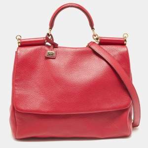 Pre Owned Dolce & Gabbana Red Leather Miss Sicily Top Handle Bag