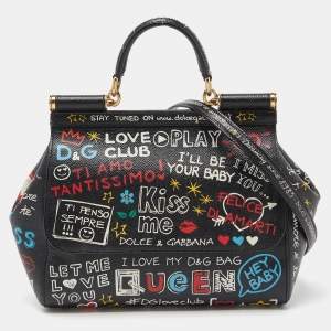 Pre Owned Dolce & Gabbana Multicolor Leather Medium Miss Sicily Graffiti Top Handle Bag