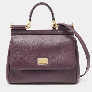 Pre Owned Dolce & Gabbana Purple Leather Medium Miss Sicily Top Handle Bag