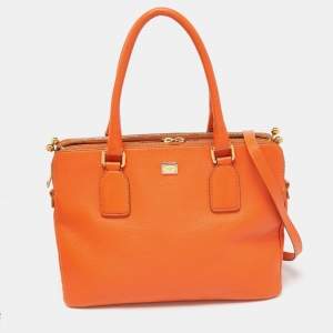 Pre Owned Dolce & Gabbana Orange Leather Twist Laptop Bag