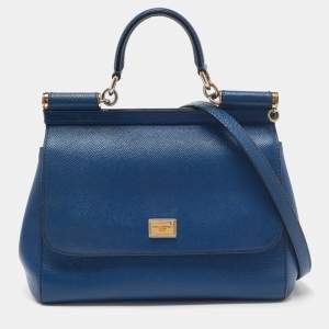 Pre Owned Dolce & Gabbana Blue Leather Medium Miss Sicily Top Handle Bag