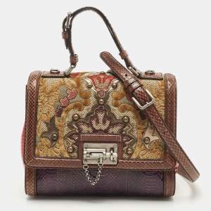 مملوكة مسبقًا Dolce & Gabbana Multicolor Watersnake Leather and Brocade Fabric Medium Monica Top Handle Bag