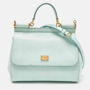 Pre Owned Dolce & Gabbana Green Iguana Embossed Leather Medium Miss Sicily Top Handle Bag