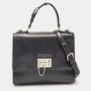 Pre Owned Dolce & Gabbana Black Leather Medium Miss Monica Top Handle Bag