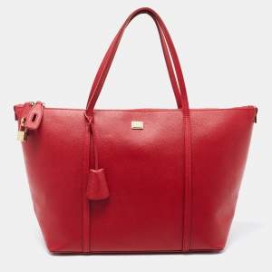 Pre Owned Dolce & Gabbana Red Leather Miss Escape Zip Tote