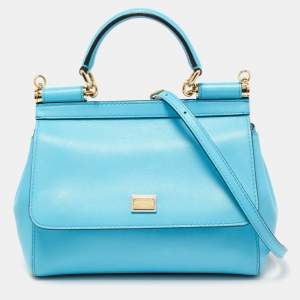 Pre Owned Dolce & Gabbana Blue Leather Small Miss Sicily Top Handle Bag