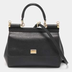 Pre Owned Dolce & Gabbana Black Leather Small Miss Sicily Top Handle Bag