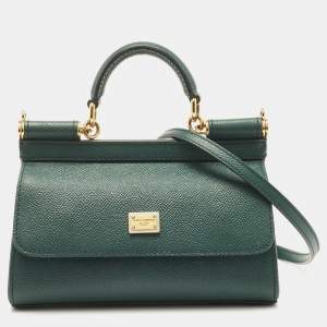 Dolce & Gabbana Green Leather Small Miss Sicily East West Top Handle Bag