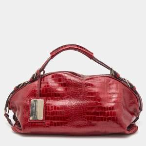 Pre Owned Dolce & Gabbana Red Croc Embossed Patent Leather Miss Bunny Bag