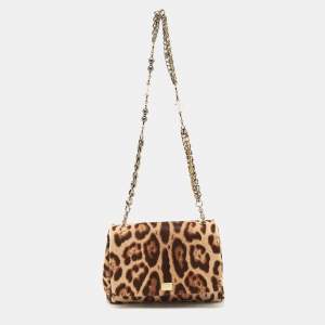 Pre Owned Dolce & Gabbana Brown Leopard Print Calfhair Shoulder Bag