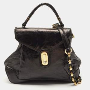Pre Owned Dolce & Gabbana Black Glossy Leather Miss Lantana Top Handle Bag