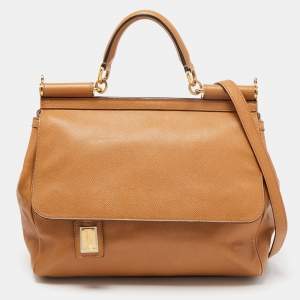 Pre Owned Dolce & Gabbana Brown Leather Large Miss Sicily Top Handle Bag