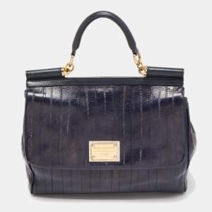 Pre Owned Dolce & Gabbana Blue Eel Leather Large Miss Sicily Bag