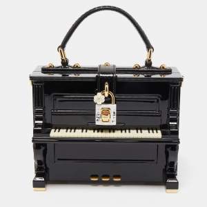 Dolce & Gabbana Black/White Acrylic and Watersnake Leather Piano Box Top Handle Bag