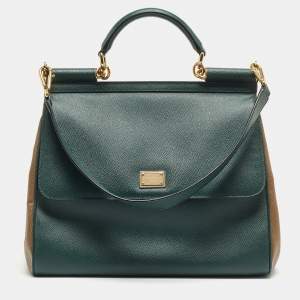 Pre Owned Dolce & Gabbana Green Leather Large Miss Sicily Top Handle Bag