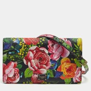 Dolce & Gabbana Multicolor Floral Print Leather Flap Clutch Bag