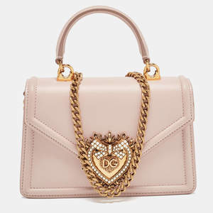Pre Owned Dolce & Gabbana Pink Leather Small Devotion Top Handle Bag