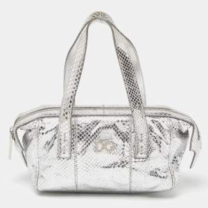 Dolce & Gabbana Silver Watersnake Leather Baguette Bag