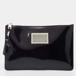 Pre Owned Dolce & Gabbana x Kim Kardashian Black Patent Leather Zip Slim Clutch