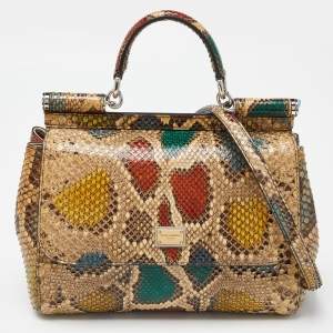 Dolce & Gabbana Multicolor Python Medium Miss Sicily Top Handle Bag