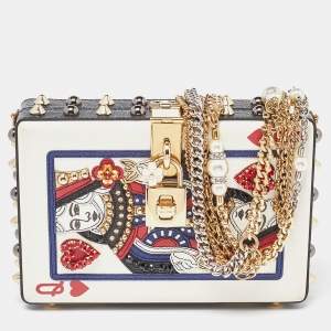 Pre Owned Dolce & Gabbana Multicolor Leather Queen Of Hearts Box Clutch