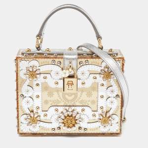 Dolce & Gabbana Gold Acrylic and Leather Crystal Embellished Dolce Box Bag