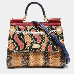 Pre Owned Dolce & Gabbana Multicolor Python Leather Medium Miss Sicily Top Handle Bag